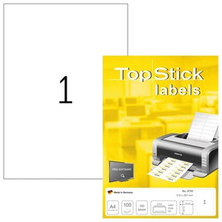 Topstick TOP STICK Universal-Etiketten, 210 x 297 mm, weiß 100 Blatt,