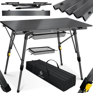 Kesser KESSER® Campingtisch faltbar Klapptisch mit Aluminiumrahmen Aufrollbare Tischplatte Falttisch klappbar höhenverstellbar inkl. Tragetasche mit Trageband & Netztasche