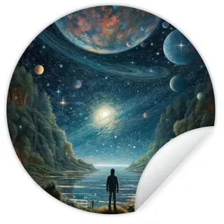 MuchoWow Wandsticker Berge - Wasser - Mond - Sterne (1 St), Wanddeko Wohnzimmer Schlafzimmer Wandverkleidung, 50x50 cm bunt 50 cm x 50 cm x 0.1 cm