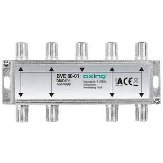 Axing BVE 80-01 8-Fach Verteiler 5-1006 MHz, für Kabelfernsehen und DVB-T2 HD, F-Anschlüsse