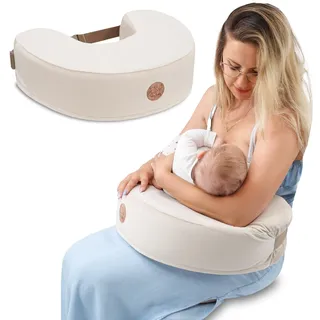 Totsy Baby Stillkissen klein 120 cm - Stillhörnchen kleines Still Kissen Nursing Breastfeeding Pillow für unterwegs Beige