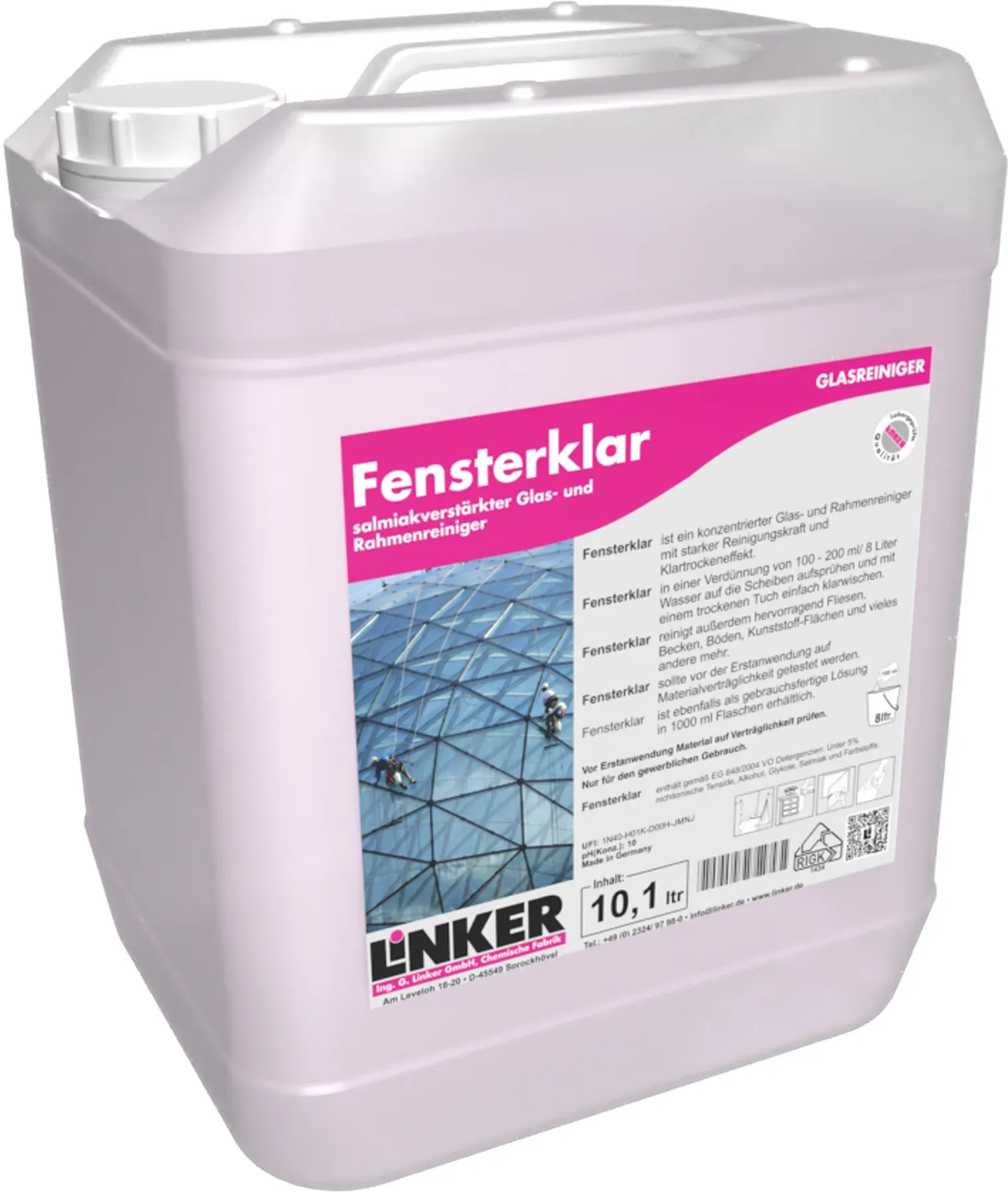 Linker Fensterklar Glas- und Rahmenreiniger Konzentrat 10 Liter Kanister