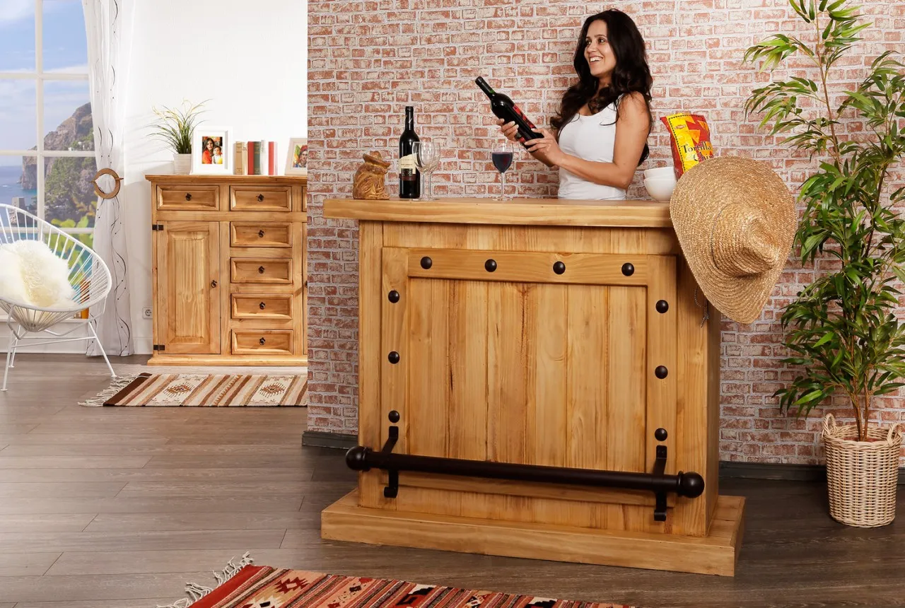 Original MEXICO Möbel Theke, Barschrank, Bartresen, Hausbar, Landhausstil Massivholz