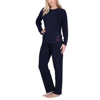 Moonline Pyjama Damen Frottee-Schlafanzug mit Motivdruck 44-46