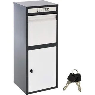 Nexos Trading Paketbriefkasten Kim Korona Paketbox Postbox für Pakete Päckchen Warensendungen und Briefe mit Paketsafe, Fußbodenmontage, Schwarz, Weiß