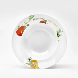 Van Well Pastateller Milano 27 cm – Tiefer Teller aus Porzellan mit buntem Motiv – Weißer Suppenteller mit breitem Rand – Ideal für Pasta, Gnocchi & Spaghetti – Dekorativer Nudelteller
