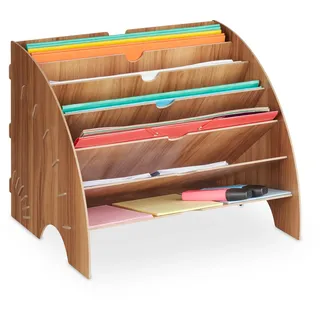 Relaxdays Dokumentenablage, 6 Ablagefächer, DIN A4, HxBxT: 27 x 34 x 27 cm, Büro & Schule, Büro-Organizer, MDF, braun