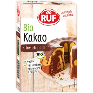 RUF Bio-Kakao schwach entölt, Kakao-Pulver in Bio-Qualität, als Back-Kakao und Trink-Schokolade, glutenfrei, vegan und zuckerfrei, 125g