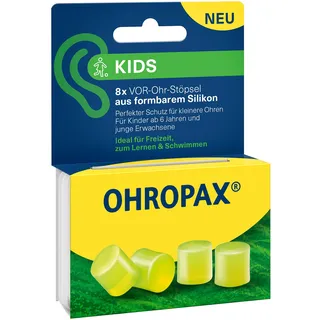 OHROPAX Kids Ohrstöpsel – Schutz vor Lärm für kleinere Ohren – VOR-Ohr-Stöpsel aus formbarem Silikon – Schalldämmwert SNR 23 dB – ideal für Freizeit, zum Lernen und Schwimmen – 8 Stück