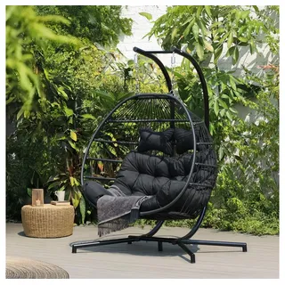 Home Deluxe Hängesessel LOMA – 2 Sitzer Schwarz| Komfortabler Sessel für drinnen - draußen