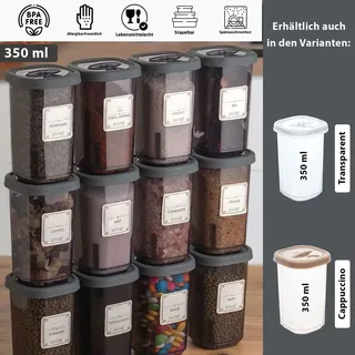 Jungengel Gewürzbehälter Set 12x Stück mit Gewürzmühle mit Deckel Vorratsdose Aufbewahrung Anthrazit - Grau