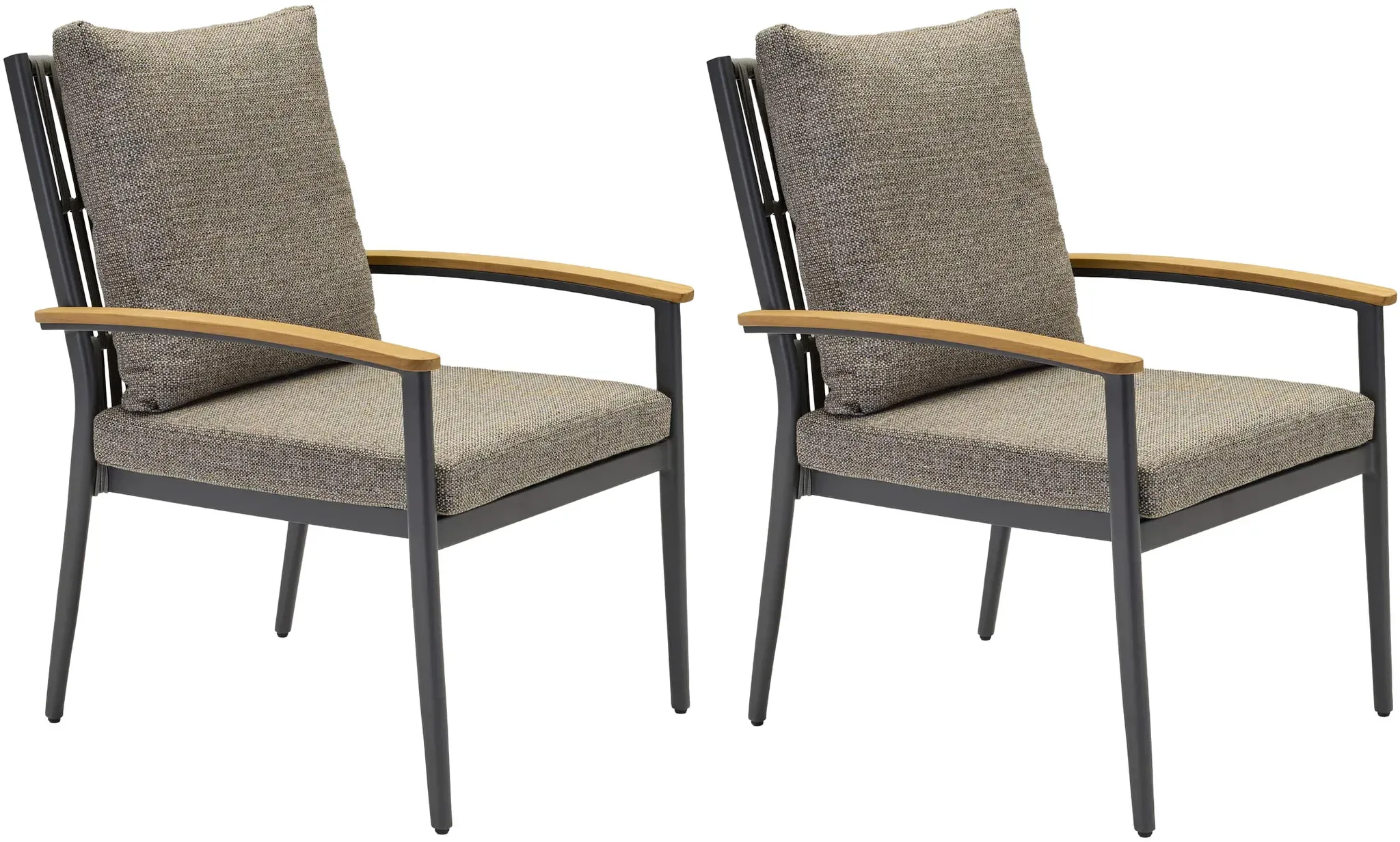 LC Garden »Avento« 2er Set Gartenstühle Anthrazit Armlehnstühle inkl. Teakarmlehnen