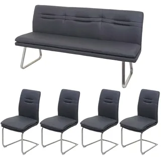 Mendler Esszimmer-Set HWC-H70, Esszimmergruppe Sitzgruppe Esszimmergarnitur, Stoff/Textil Edelstahl gebürstet ~ dunkelgrau 180cm