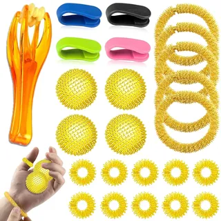 24 Skills Set, 4 Igelball Massageball, 4 Akupressur Clip, 10 Akupressur Ring, 5 Massage Armbänder Mit Fingermassagegerät, Akkupressurringe Set, Igelball Metall, Skills Panikattacken, Skills Borderline