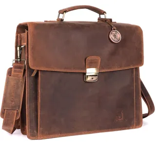 DE LAMASSU® Axel Aktentasche Leder – 17 Zoll Laptoptasche Herren Damen – Business Arbeitstasche mit Zahlenschloss – Schultertasche mit Trolleyband – Geschenkverpackung (Tan Hunter)