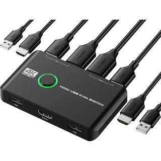 Rybozen KVM Switch, 4K 60Hz HDMI KVM Switch 2PC 1 Monitor, 2 Port Box USB HDMI Switches für 2 Computer teilen Tastatur, Maus, Drucker und einen HD-Monitor