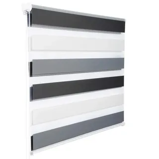 Woltu Doppelrollo Klemmfix ohne Bohren, Duo Rollo Zebrarollo Fensterrollo Klemmrollo Seitenzugrollo Easyfix lichtdurchlässig - verdunkelnd Rollos für