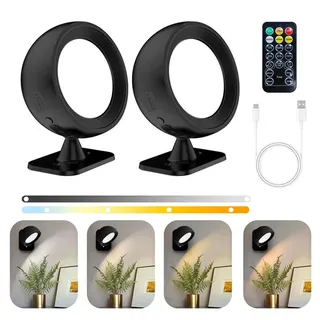 fwoche FWcohe Wandleuchte innen Wandlampe kabellos wiederaufladbar 360° drehbare Wandlampen ohne stromanschluss mit Fernbedienung Tastensteuerung LED dimmbar 4-Farbe für Wohnzimmer Schlafzimmer(2 Stücke)
