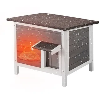 Vevor Katzenhaus für draußen, wetterfest, Unterschlupf für Wildkatzen für mehrere Katzen, Katzen-/Kaninchenhaus aus Holz für draußen, rundum schaumisoliert, offenes Dach, Türklappen aus PVC, 61 x 50 x 53 cm (L x B x H)