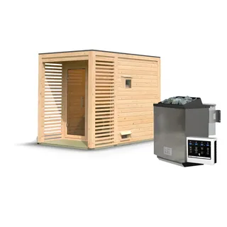 Karibu Gartensauna Saunahaus Angkor 1 9 kW Bio-Kombiofen inkl. Steuergerät inkl. gratis Saunaofen im Wert von 599,99 € - 50% Rabatt auf Dacheindeckung