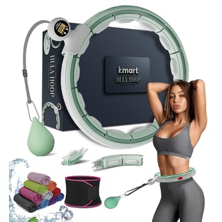 Smart Weighted Hula Ring Hoops, Hula Circle 28 Abnehmbarer Fitnessring mit 360 Grad Auto-Spinning Ball Massage, Gymnastik, Erwachsene Fitness für Gewichtsverlust (Grün)