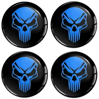 SkinoEu 4 x 55 mm Aufkleber Aufkleber für Radkappen Nabenkappen Nabendeckel Radnabendeckel Rad-Aufkleber Schwarz Blau Schädel Totenkopf A 355
