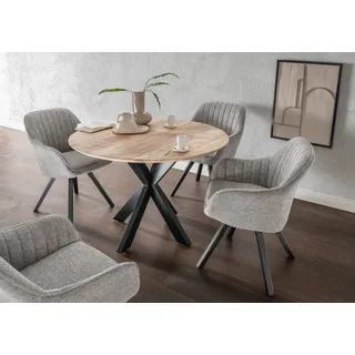 Mr. Deko Essgruppe Avola Tisch Rund 110cm mit 4 drehbaren Stühlen Matera | Esszimmer Set Grau | Moderner Esstisch mit bequemen Diningsesseln | Esszimmergruppe für 4 Personen
