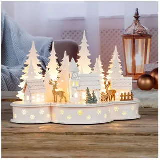 Gravidus Beleuchtete LED Weihnachtsstadt mit Rentieren Weihnachtsdeko