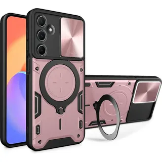Handyhülle für Samsung Galaxy M35 Dual-Layer Stoßfest Rüstung Hülle mit Dia Kameraschutz und Kreisförmig Ring Ständer Roségold - Rosa