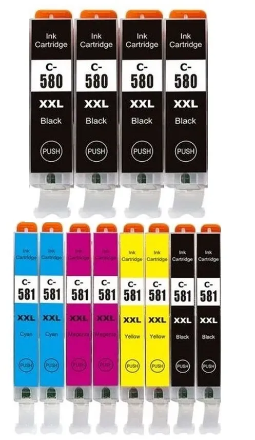 12 kompatible Druckerpatronen Canon PGI-580 XXL & CLI-581 XXL schwarz, cyan, magenta, gelb