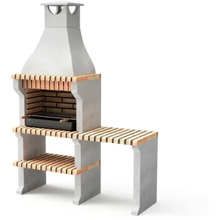 MAESTRO FERRETERO MF - Alcoa Plus XL vorgefertigter gemauerter Grill mit Seitenstütze (Grau, Orange - 86,5 x 58 x 225 cm) REF: M00334 - Verwendung im Außenbereich