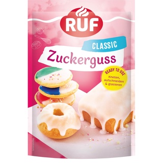 RUF Zuckerguss fertig, ohne Anrühren sofort einsetzbar, Glasur für Plätzchen & Kuchen, als Basis Zucker-Glasur oder zum Einfärben & Aromatisieren, 1 x 150g