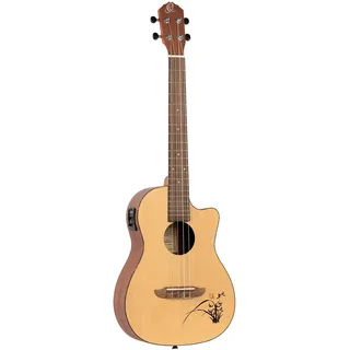 Ortega Guitars Bariton Ukulele Elektro-Akustisch – Bonfire Series – mit Cutaway – Fichte, Sapele, Natur (RU5CE-BA)