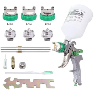 Trutzholm HVLP Lackierpistole mit 3 Edelstahldüsen 1,4mm 1,7mm 2,0mm 600ml Becher