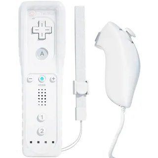 TechKen Wii Controller Remote mit Nunchuck Wii Kontroller mit Nunchuk Wii Fernbedienung Wii Vernbedinung Ersatz Controller für Wii (Controller ohne Motion Plus) (Weiß)
