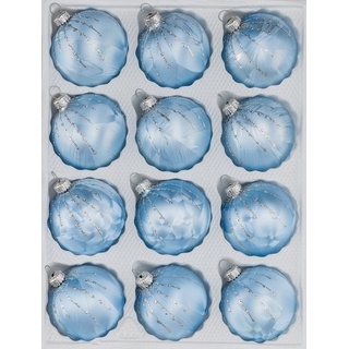 Navidacio 12 TLG. Glas-Weihnachtskugeln Set in Ice Blau Silber Regen- Christbaumkugeln - Weihnachtsschmuck-Christbaumschmuck