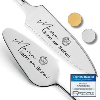 SMARTEON Tortenheber inkl. Tortenmesser im Set mit persönlicher Gravur als Geschenk für die Mama zum Geburtstag - Geschenk für Muttertag - personalisierte Geschenke (Mama, Silber)