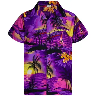 King Kameha Funky Hawaiihemd Kids Kinder Jungs, Kurzarm, Print Surf, Violett, 4 - 4 Jahre
