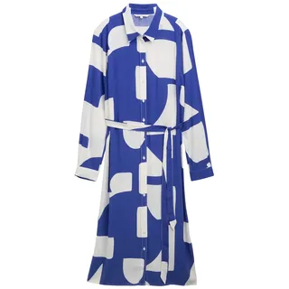 TOM TAILOR DENIM Damen Midi Hemdkleid mit Allover Print, blau, Gemustert, Gr. L