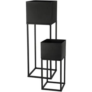 Spetebo Metall Blumentopf Ständer 2er Set schwarz für Außen - 58 / 37 cm - Garten Pflanzsäule mit integriertem Übertopf - Blumenhocker Blumentreppe Pflanzenständer Topf Halter wetterfest