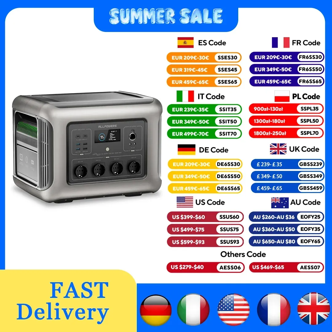 ALLPOWERS R2500 Tragbare Powerstation 1920Wh LiFePO4-Akku 2500W Notfall-Haushalts- und Outdoor-Stromversorgung für Wohnmobile und Reisen