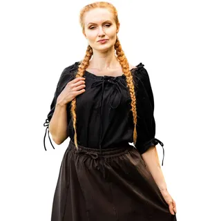 Leonardo Carbone® Damen Bluse Vera | Schulterfrei | Schnürung | Karneval, Halloween, Cosplay, LARP, Mittelalterbluse, Tunika, Kostüm, Festival, Event | 100% Baumwolle Schwarz L - L