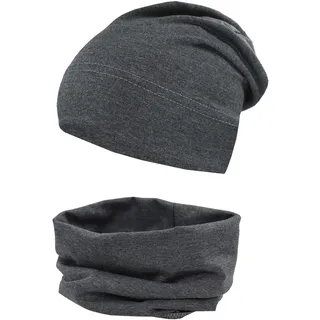 TupTam Jungen Beanie Mütze und Schlauchschal 2er Set, Farbe: Graphit Meliert, Hat Size: 54 - 54