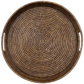 Greengate Tablett Tablett rund brown Set2, Rattan