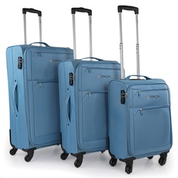 ITACA - Kofferset Weichschale - Exklusiv Gestaltet Koffer Set - Kofferset Stoff aus Hochwertigen Materialien - Reisekoffer mit Rollen - Koffer Groß, Mittlegroß, Klein - Leicht und Langlebig, Jeansblau