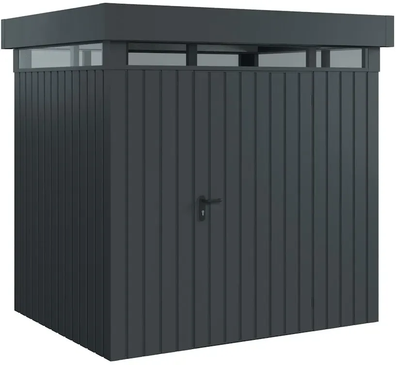 Hörmann Metall-Gerätehaus EcoStar EuroLine EFD mit Flachdach B 214 x T 166 cm (EFD 4) mit Lichtband, Motiv Modern (mit schmalen Lamellen), Einzeltür Türanschlag rechts, Anthrazitgrau (RAL 7016)
