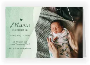 Geburtskarte: Aquarellwellen mit Fotos in Grün