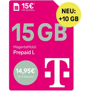 Telekom MagentaMobil Prepaid L mit 25 GB Highspeed-Volumen | 5G/LTE Max & Allnet Flat in alle dt. Netze | unverbrauchtes Datenvolumen weiter nutzen | EU Roaming & Hotspot Flat | 15 EUR Startguthaben