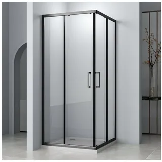 Hopibath Eckdusche 80x80 90x90 Duschkabine Eckeinstieg Schwarz, BxT: 80x80 cm, 5mm Sicherheitsglas, Doppel Schiebetür, 100x100, 100x80, 90x90, 80x80, 75x75, 100x75, 75x80, Rechts-und Links montierbar schwarz 80 cm x 185 cm x 80 cm