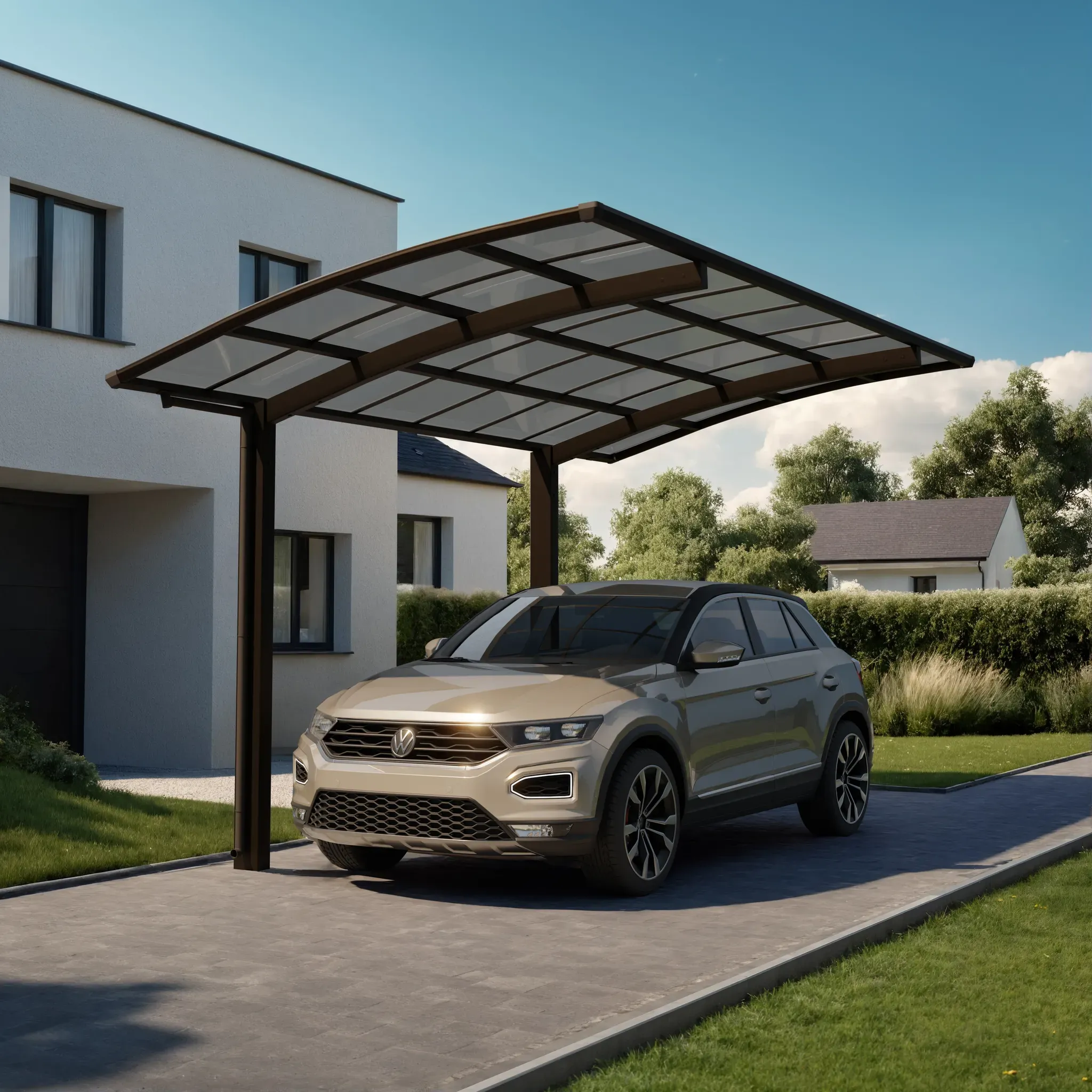 Aluminium Design-Carport Bogendach Mattbraun 4954 mm x 2704 mm Schneelast 75 kg/...